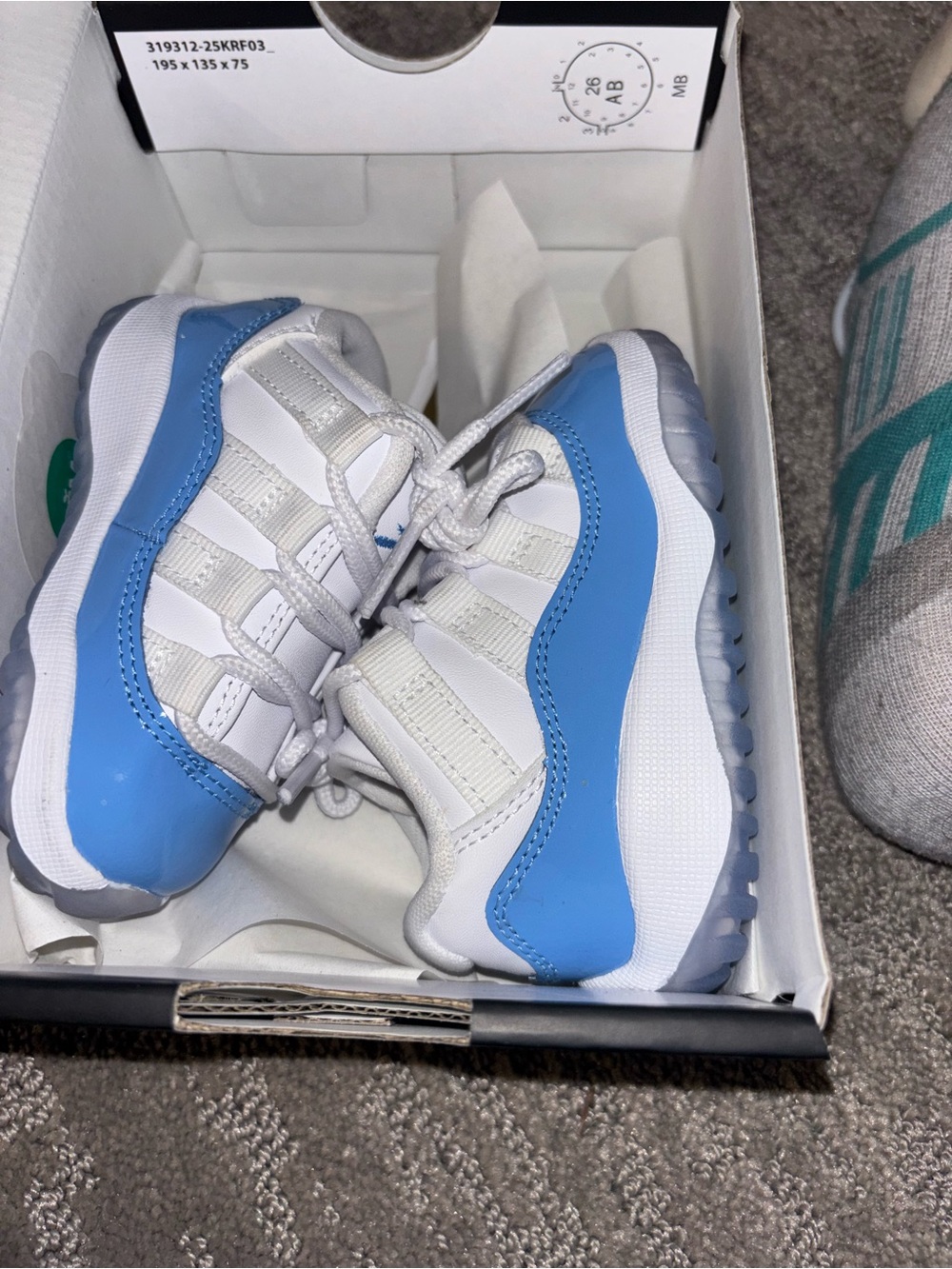 Kids White and Light Blue Jordan 11